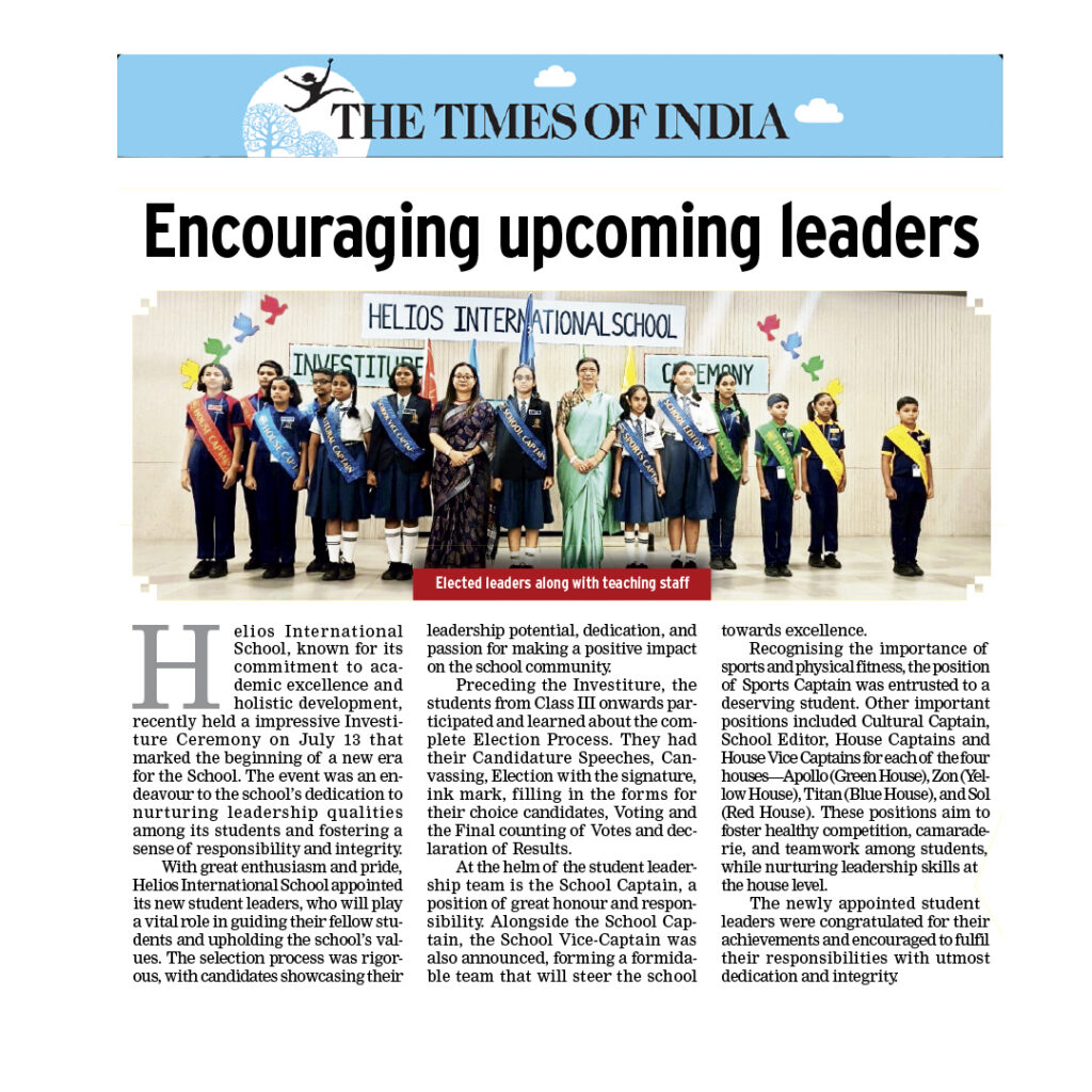 Times of India Covers Helios Schools' Grand Investiture Ceremony